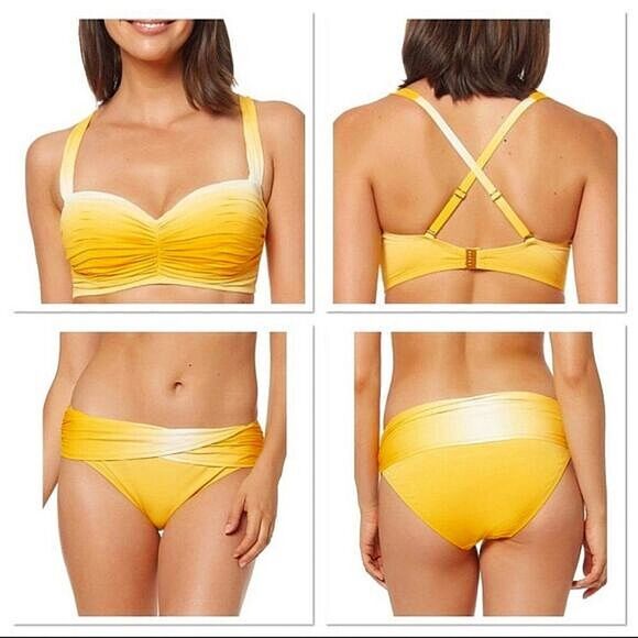 Bleu Rod Beattie yellow Sweetheart Bikini Top 34 D and hipster bottom size 4 - Picture 1 of 16